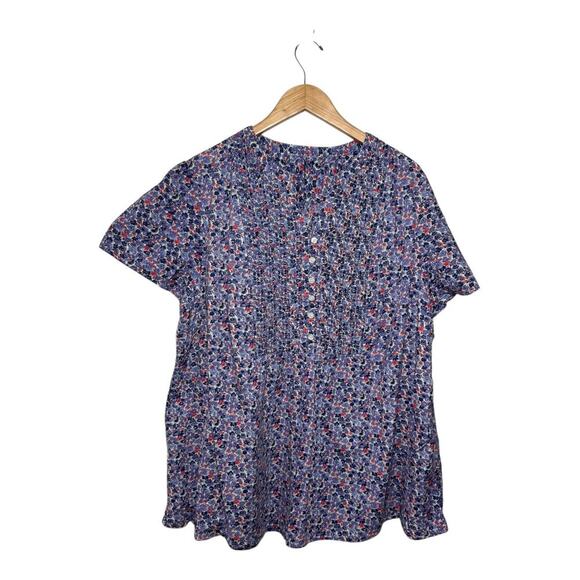 Womens Top Plus Size Ditsy Floral Blue Short Sleeve Light Weight Casual Spring - Picture 1 of 3